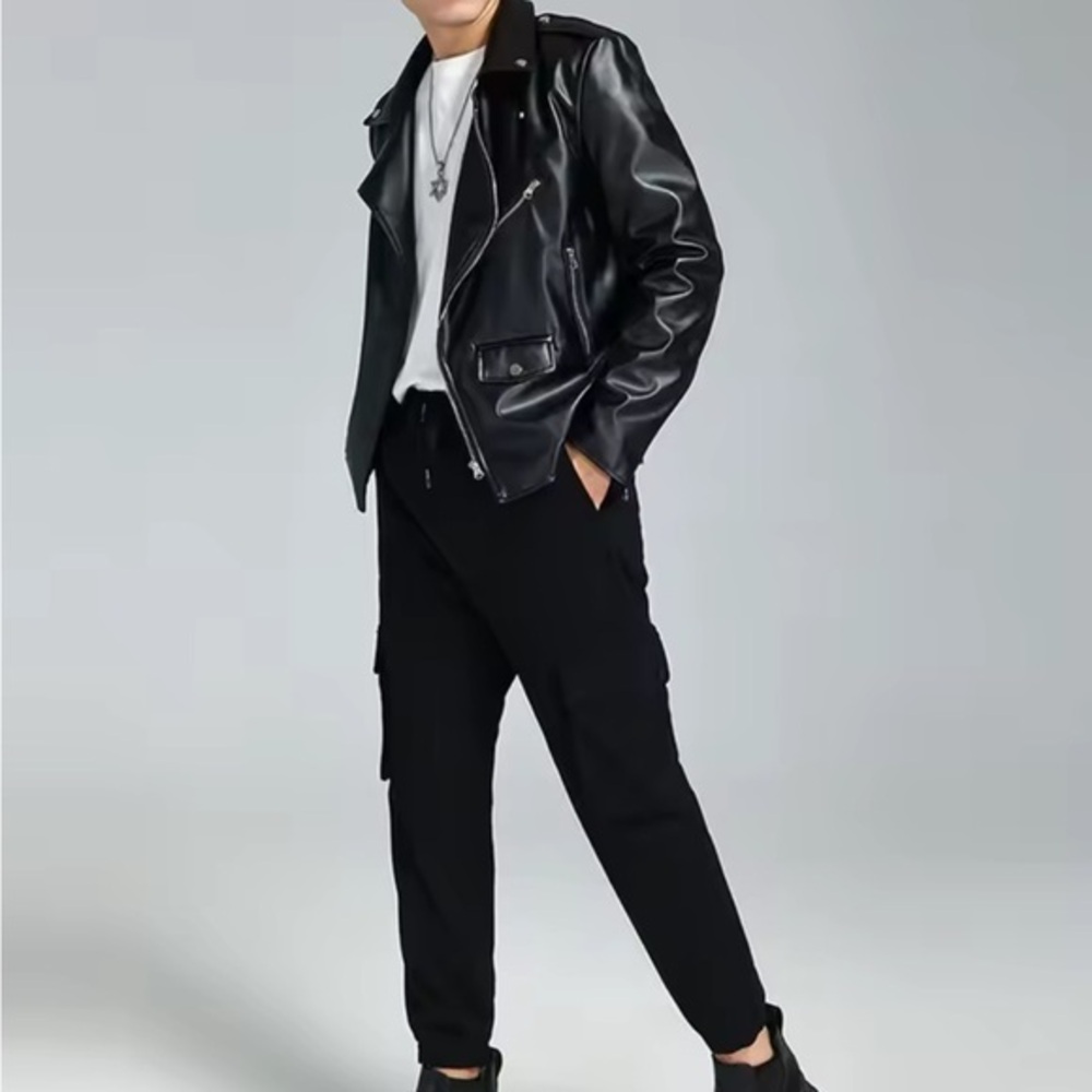Nerazzurri  Soft Black Pu Leather Biker Moto many pockets zip up Jacket